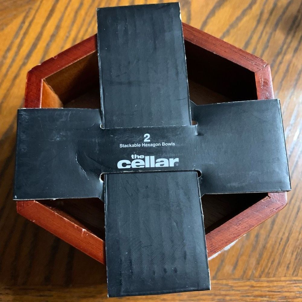 Macy’s The Cellar 2 Stackable Hexagon Wooden Bowls *New*